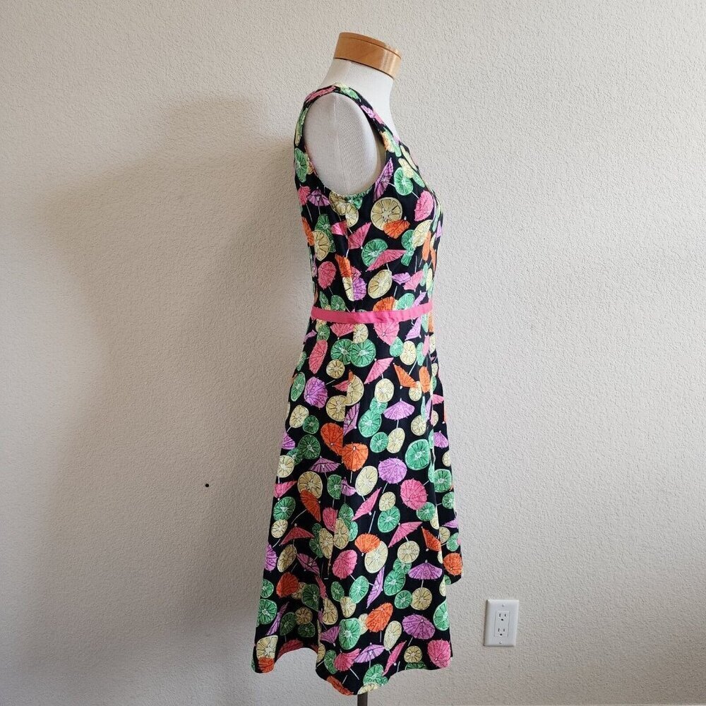Vintage Requirements Cocktail Umbrella Lemon Lime Novelty Fit Flare Dress 8/S - Picture 4 of 11